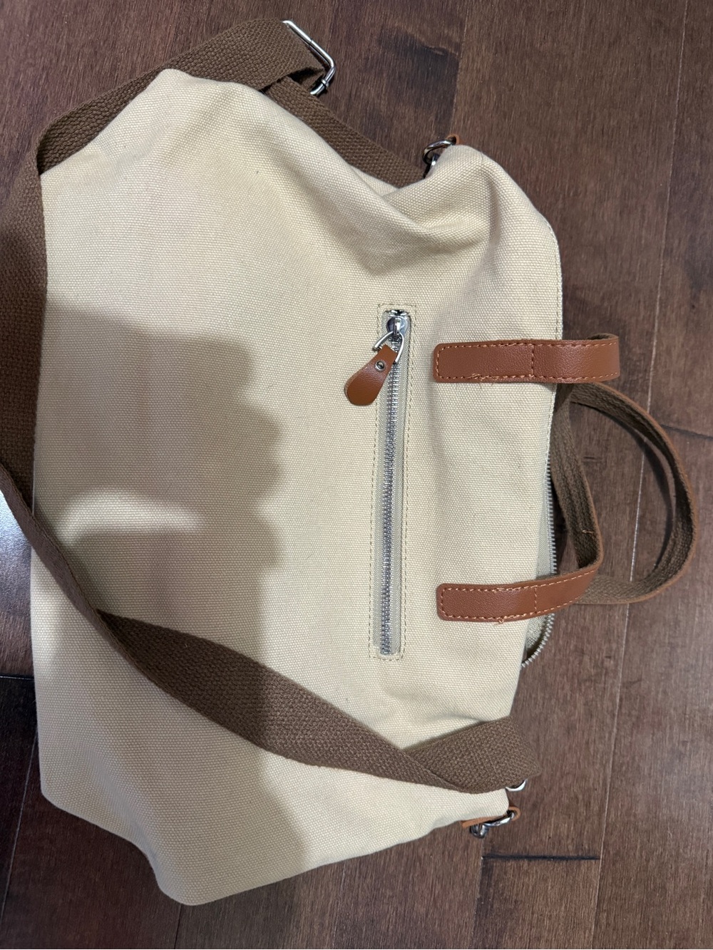 Canvas Tote Bag with crossbody strip - Beige - Picture 4 of 7
